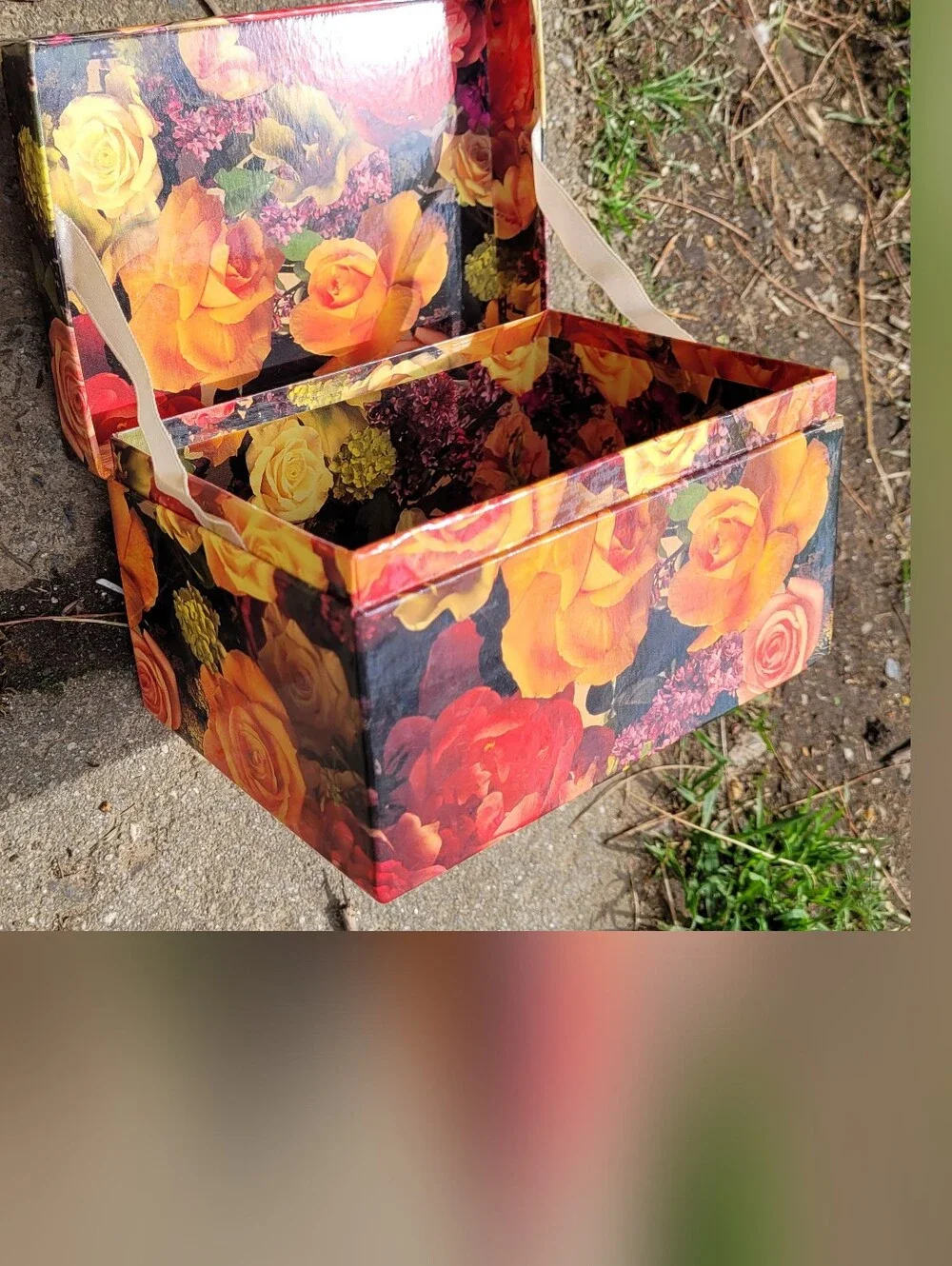 Vintage Floral Decoupage Trinket Recipe Box Vibrant Orange Roses Cottagecore